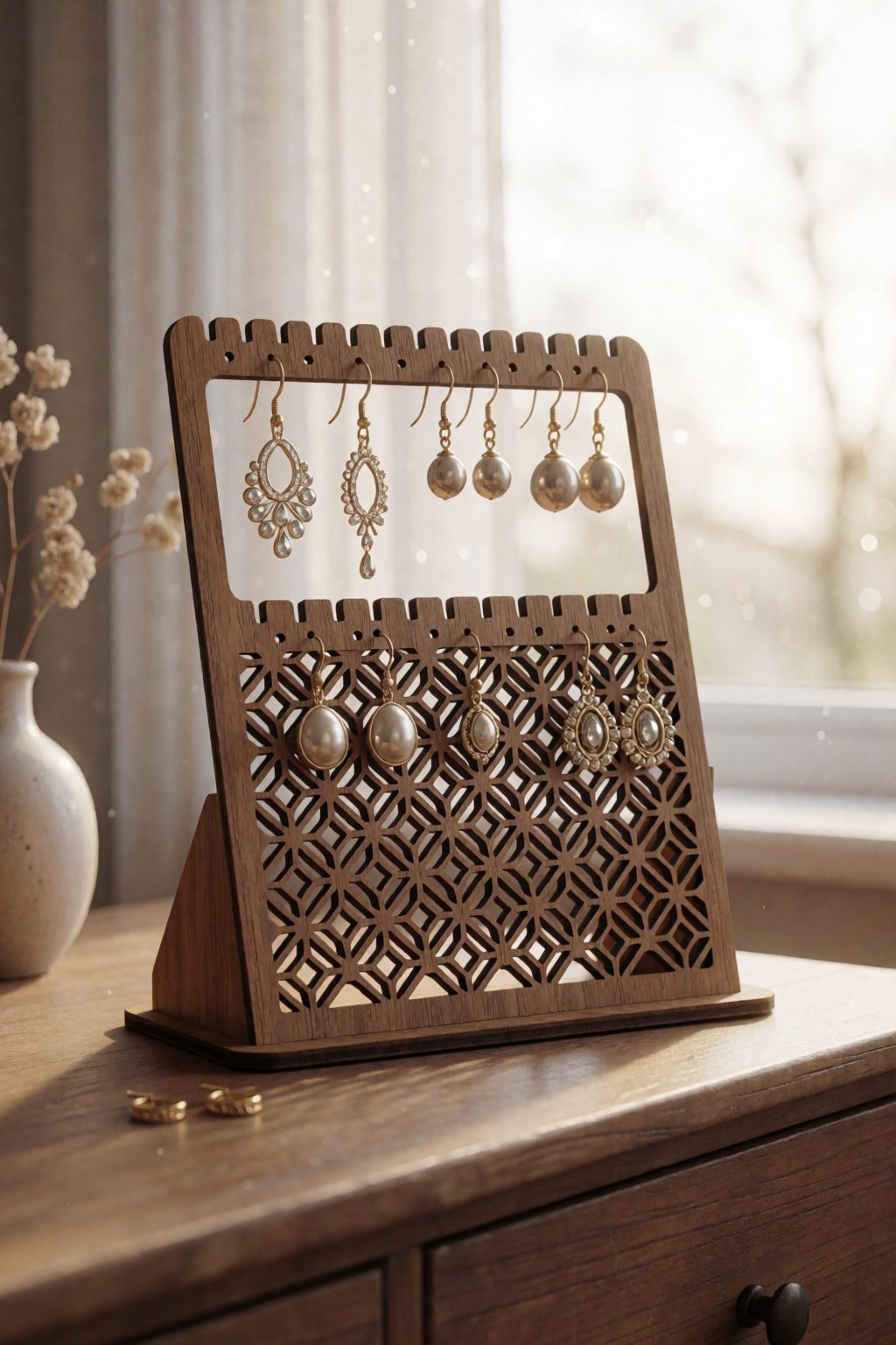 laser cut wooden earring stand jewelry organizer