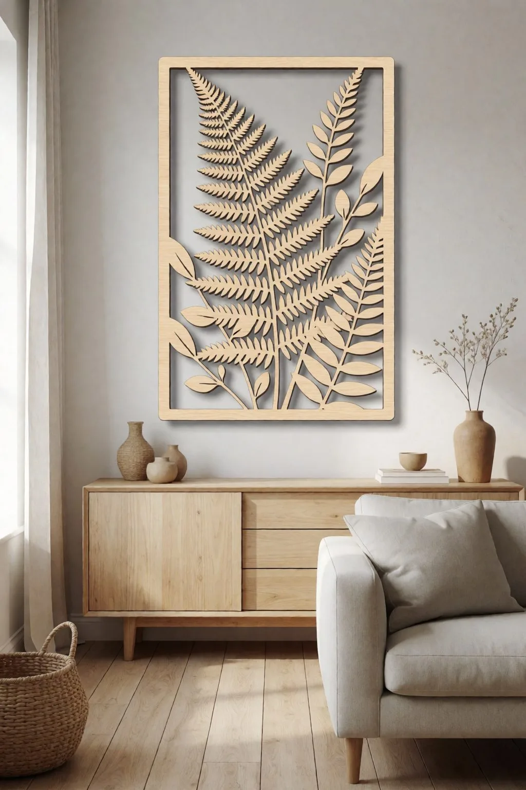 laser cut botanical silhouette panel on a wall