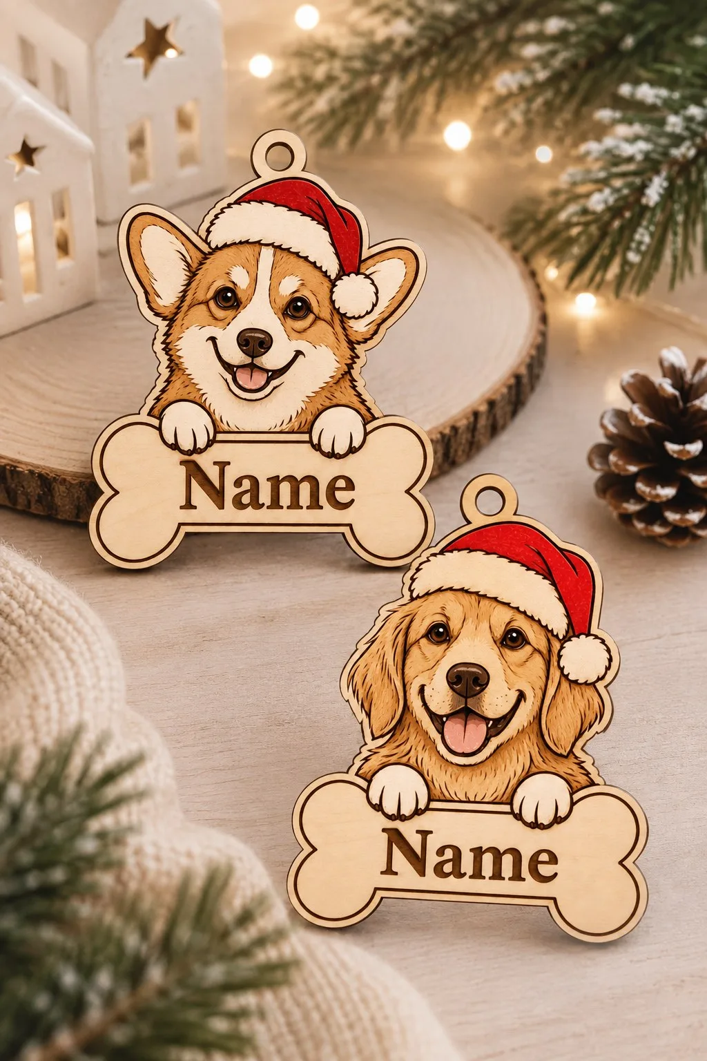 Christmas Dog Bone Ornament Bundle — another view, SVG laser cut file