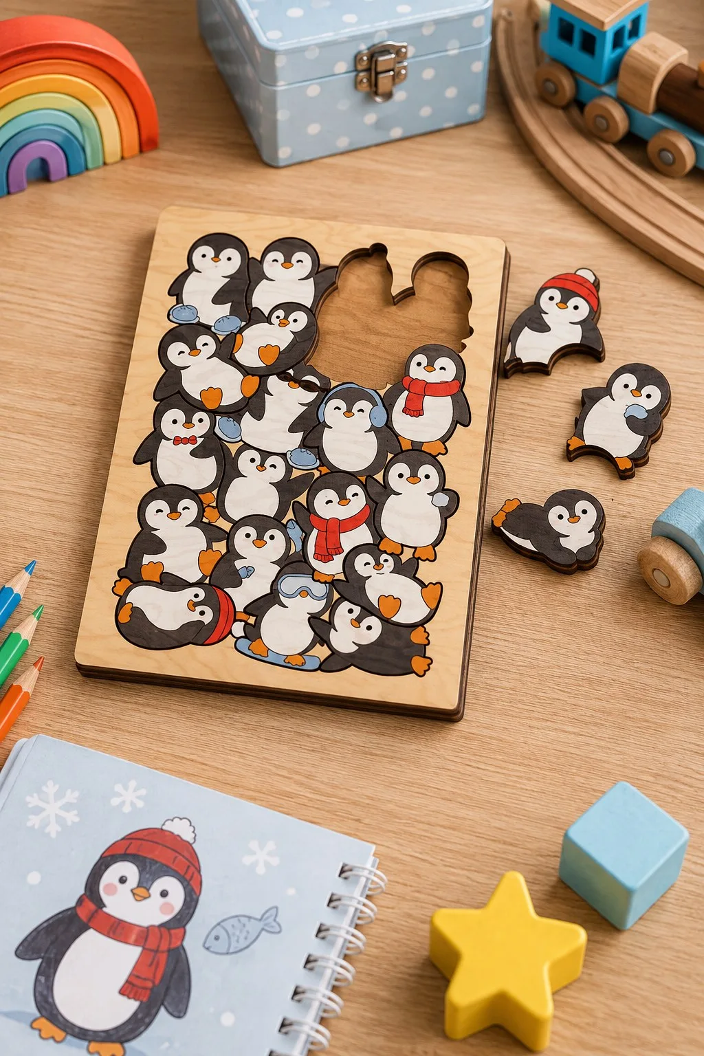 Penguin Crowd Puzzle From a Six-Design Bundle — SVG laser cut file