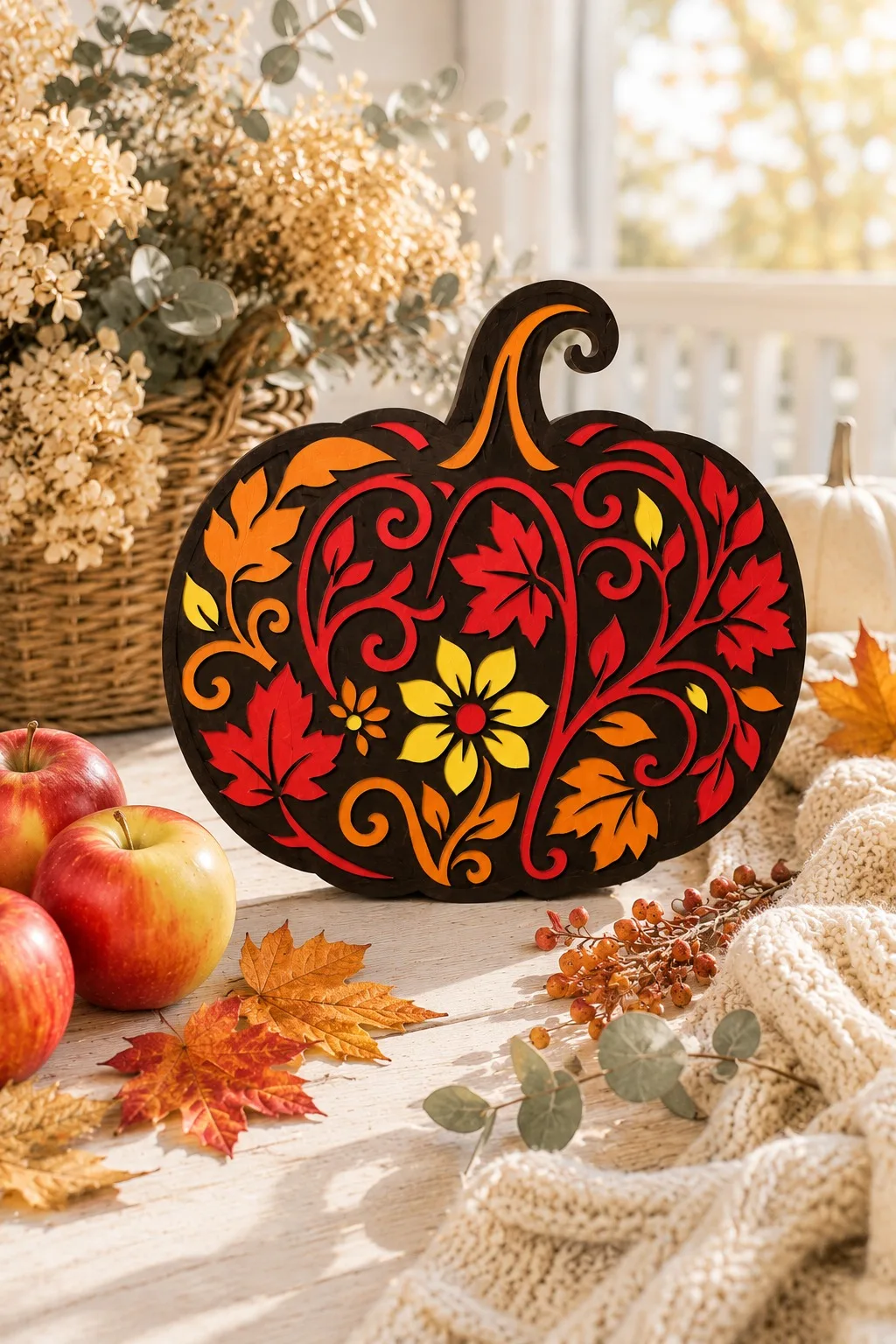 Scrollwork Pumpkin With an Open Flower — SVG laser cut file