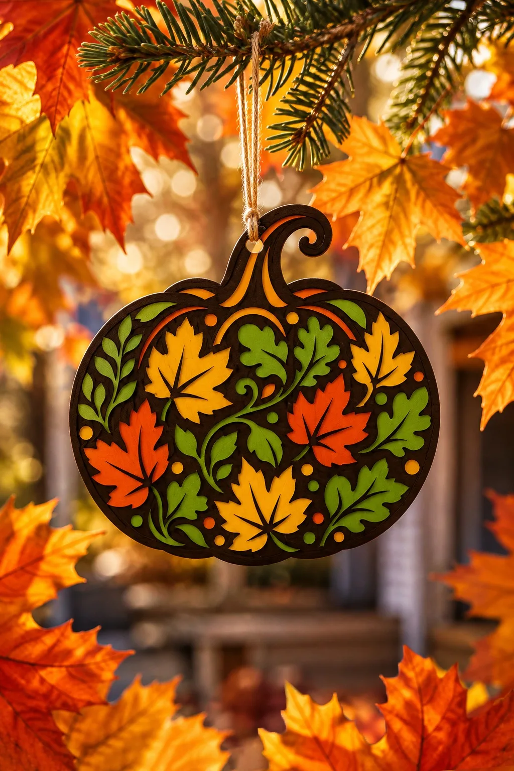 Autumn Leaf Pumpkin Wall Hanging — SVG laser cut file