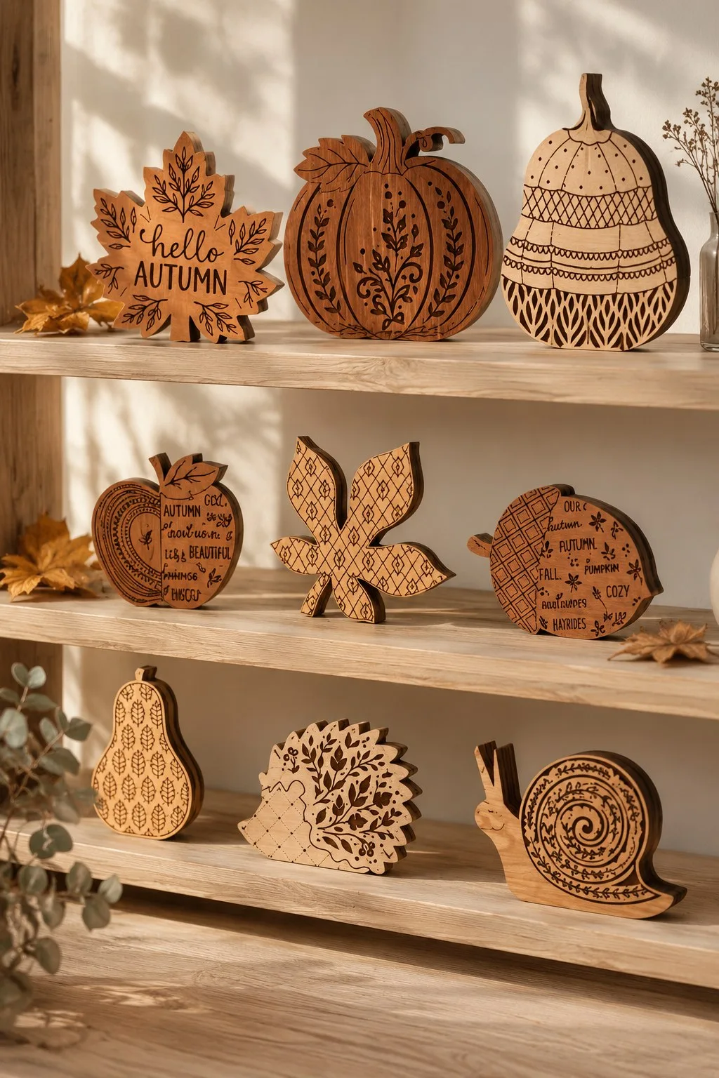 Engraved Autumn Shelf Shapes, One Layer — SVG laser cut file