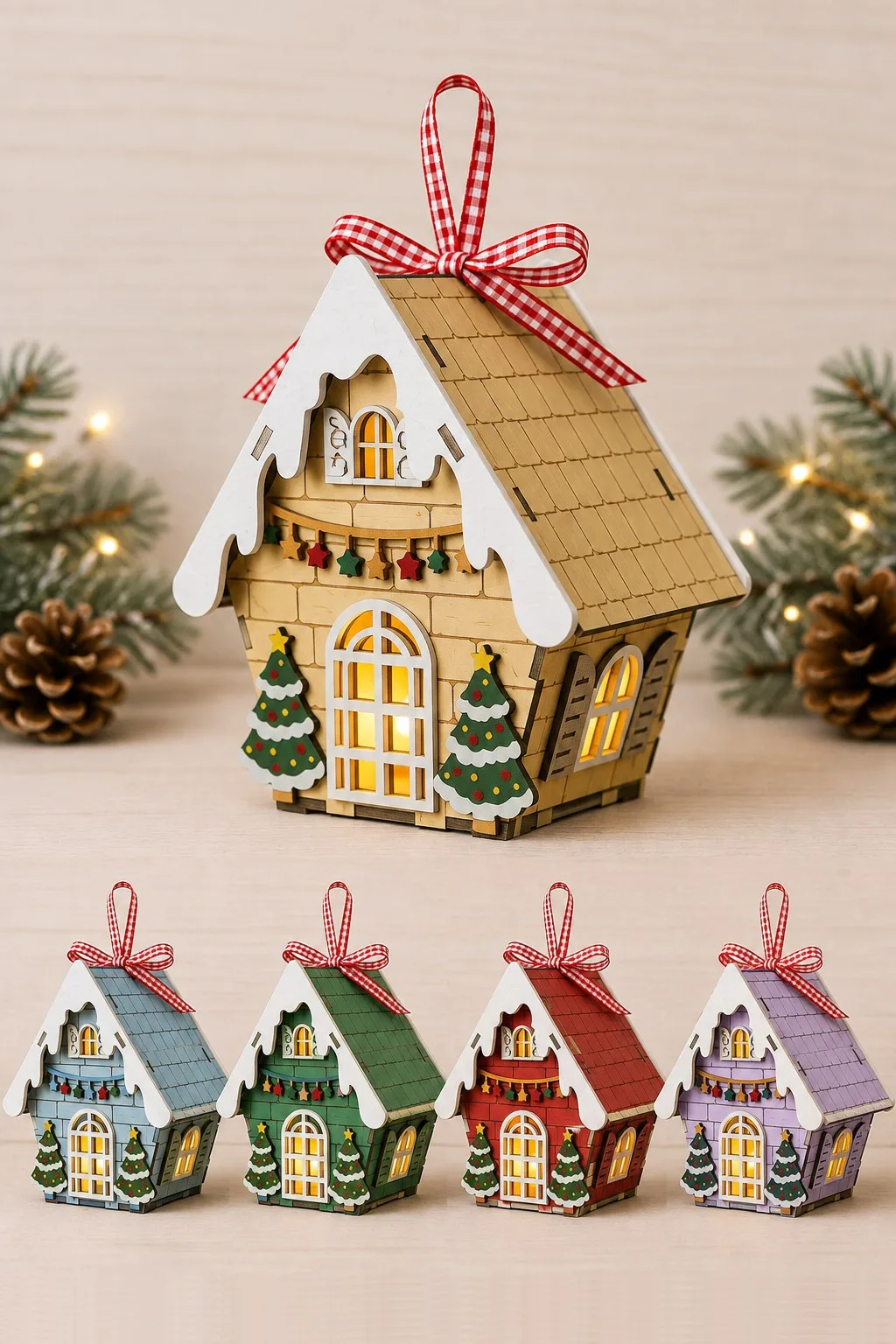 3D Wooden Christmas House Ornament — SVG laser cut file