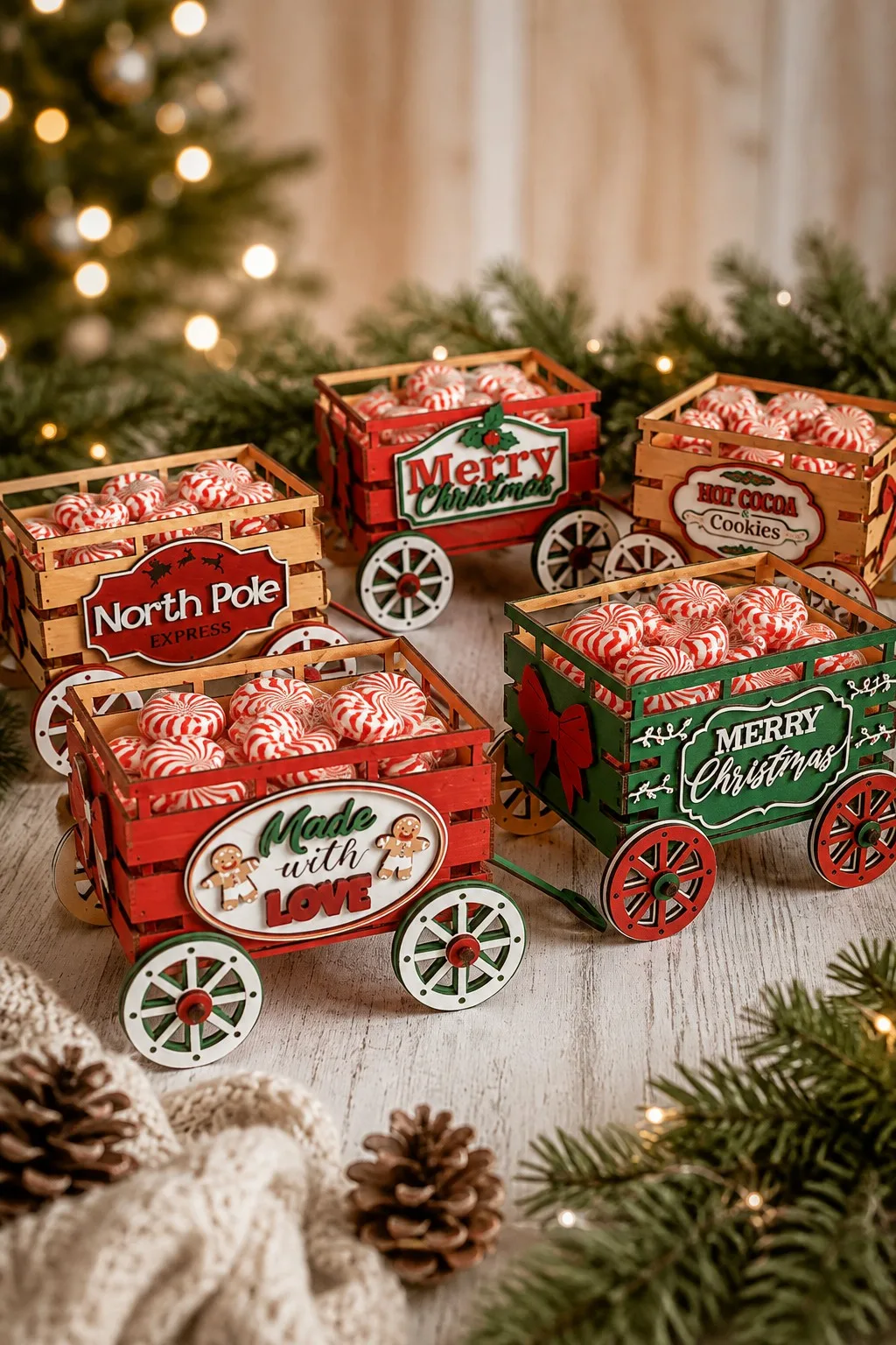 3D Christmas Candy Wagons, 5 Designs — SVG laser cut file