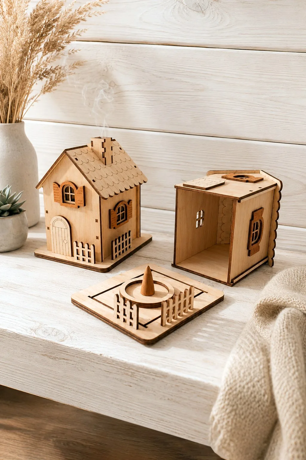 Two Incense Houses With a Cone Holder — SVG laser cut file