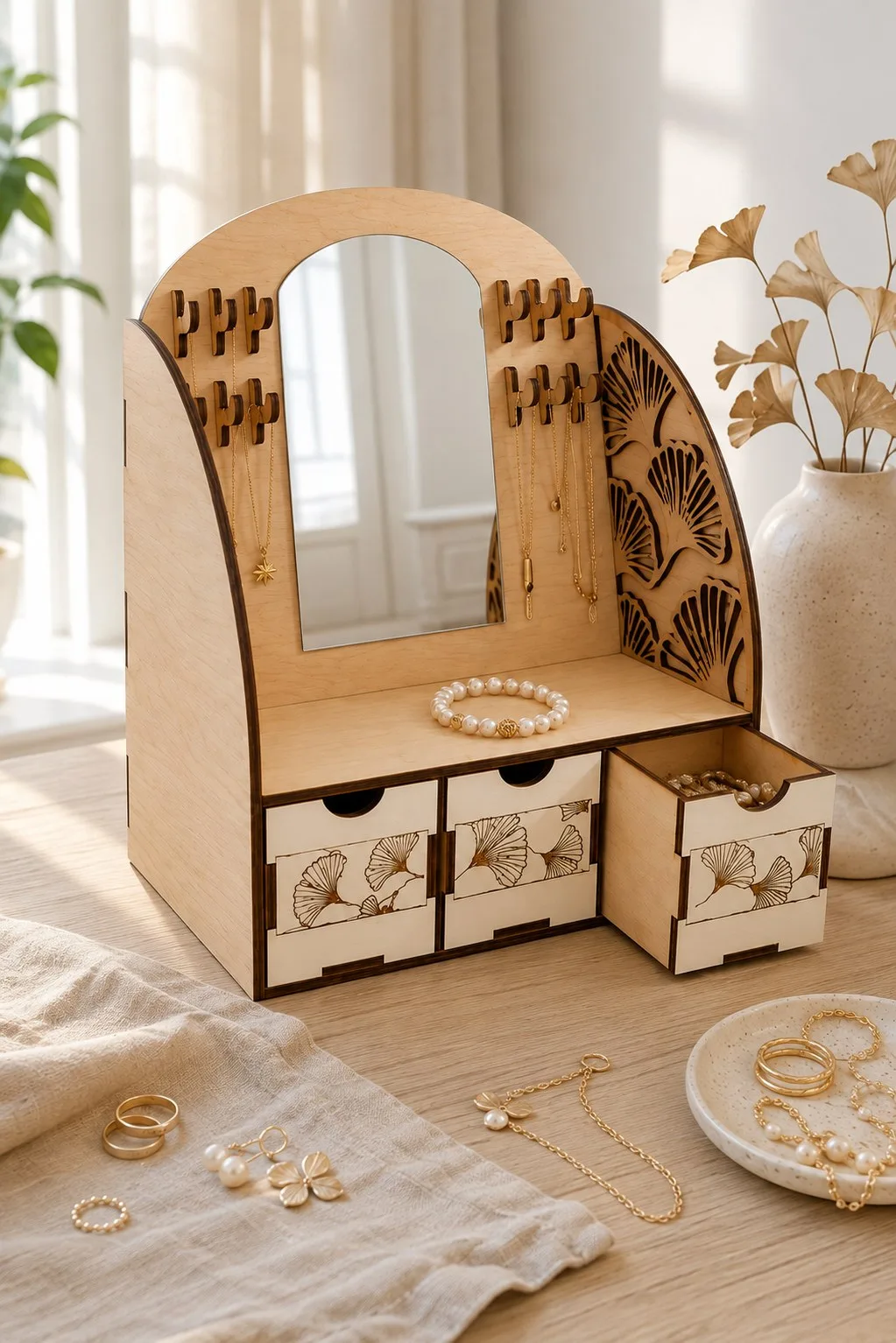Jewelry Holder With a Mirror and Drawers — SVG laser cut file