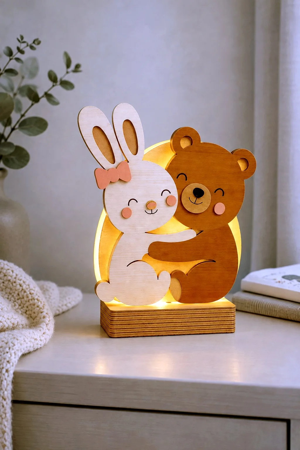 Bunny and Bear Hug Night Light — SVG laser cut file