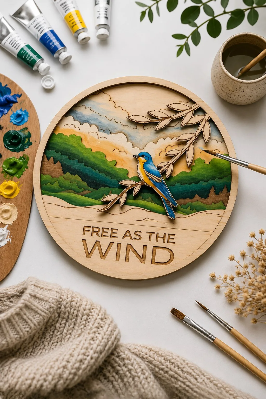 Paintable Layered Scene, Free as the Wind — SVG laser cut file