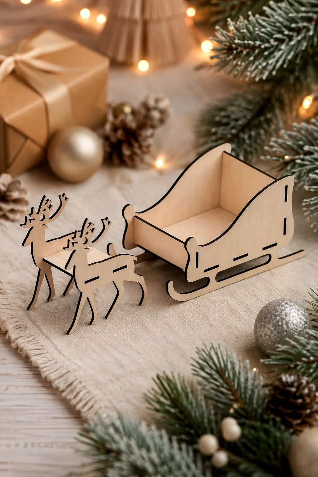 Santa Sleigh with Reindeer — SVG laser cut file