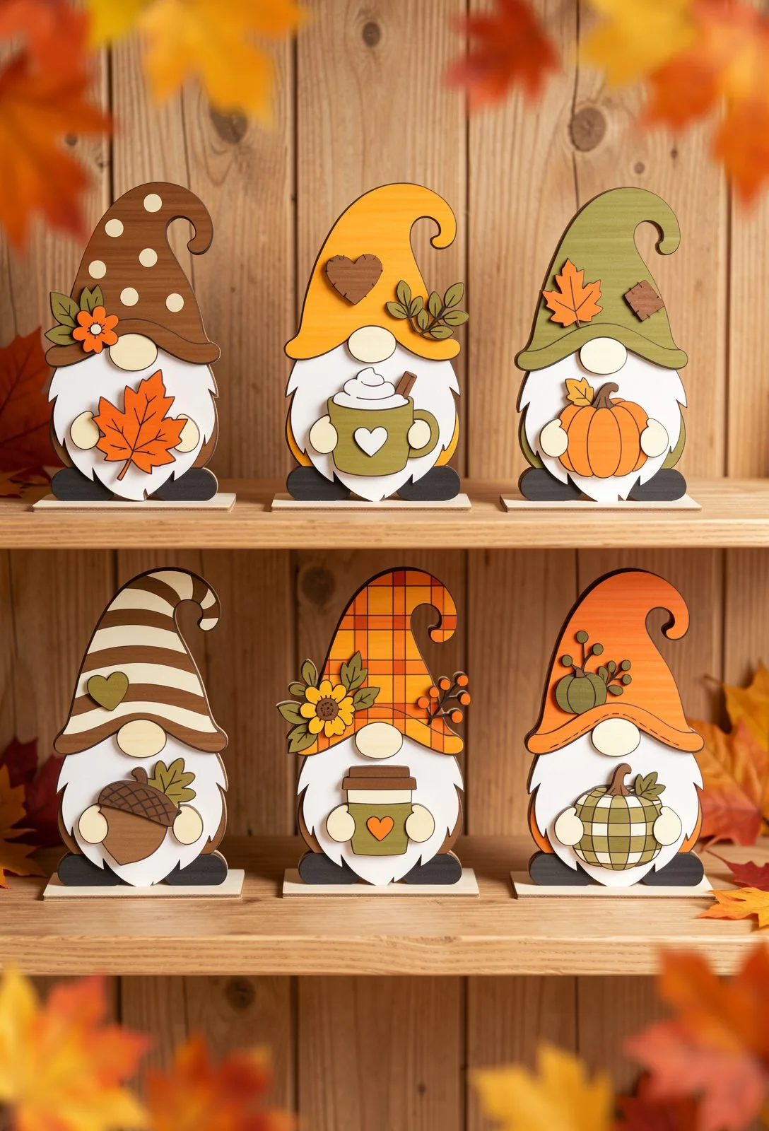 6 Autumn Gnome Shelf Sitters — SVG laser cut file
