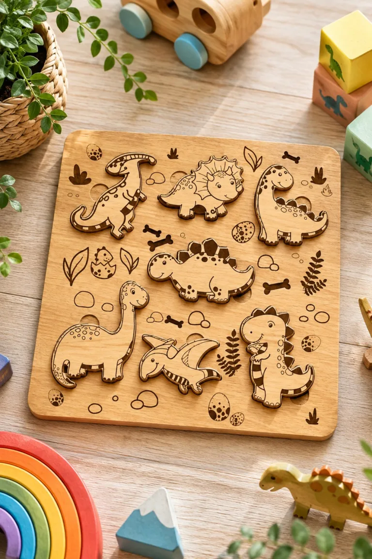 Dinosaur Puzzle Board for Toddlers — laser cut SVG file for wood