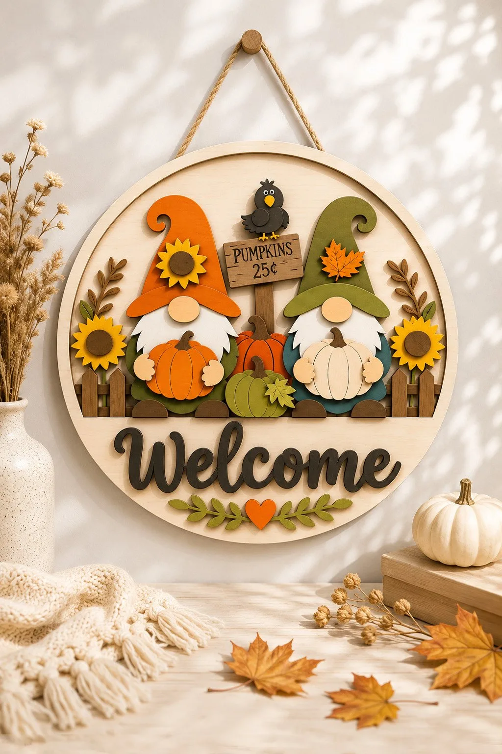 Fall Gnome Welcome Door Sign  Template — SVG laser cut file