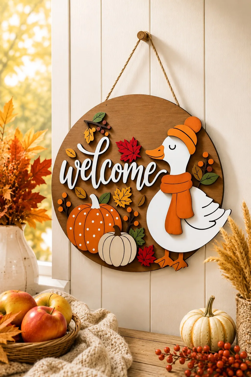 Autumn Goose Welcome Door Sign — SVG laser cut file