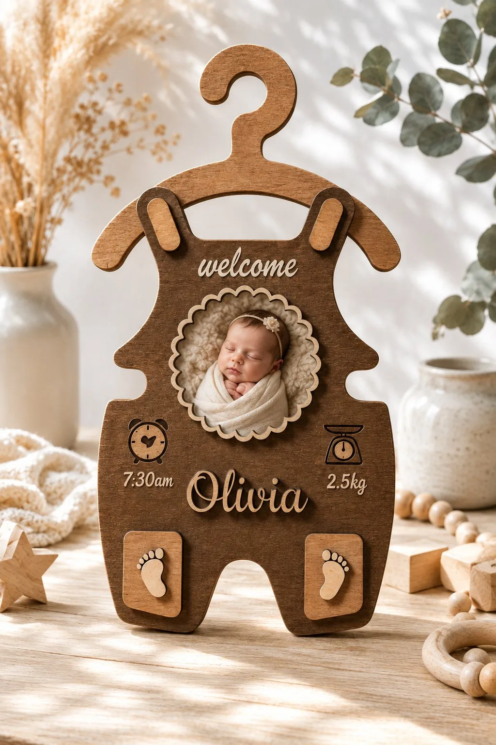 Birth Announcement Hanger With a Photo — SVG laser cut file