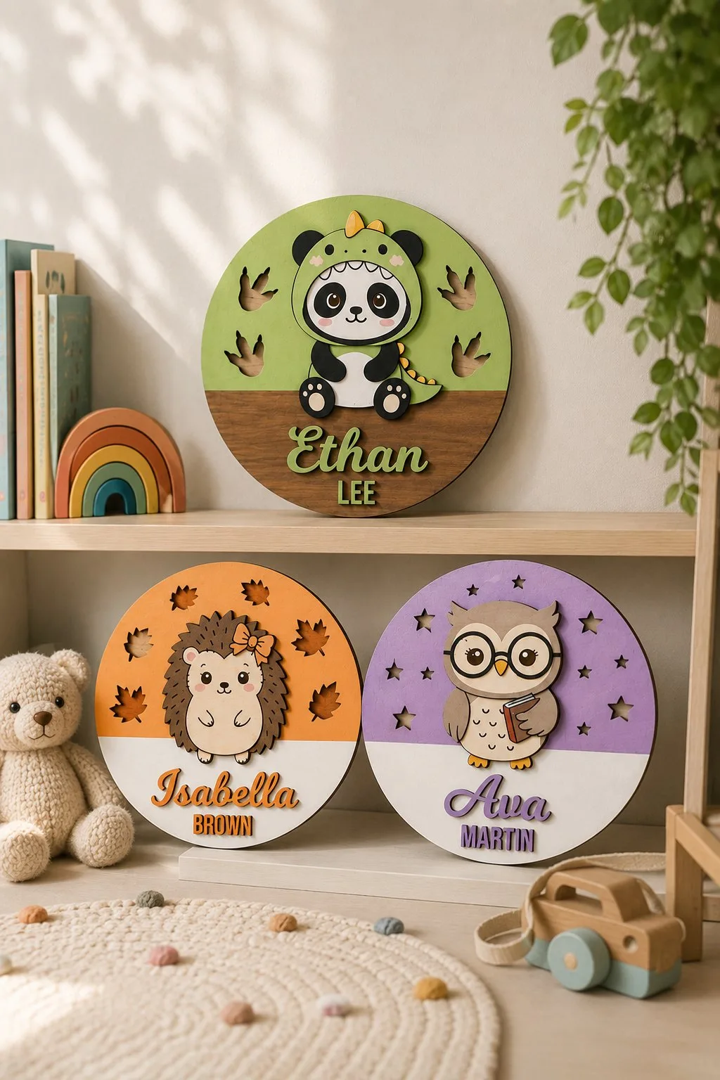 Round Baby Name Sign with Animals — SVG laser cut file
