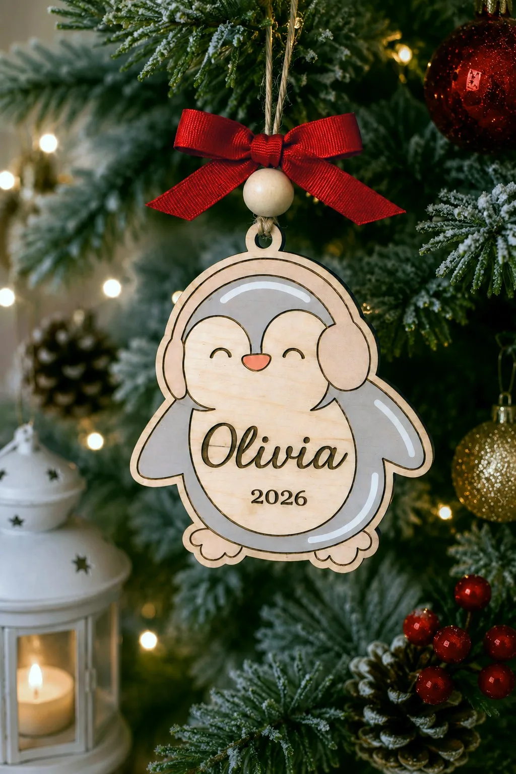Baby Penguin Name Ornament — SVG laser cut file