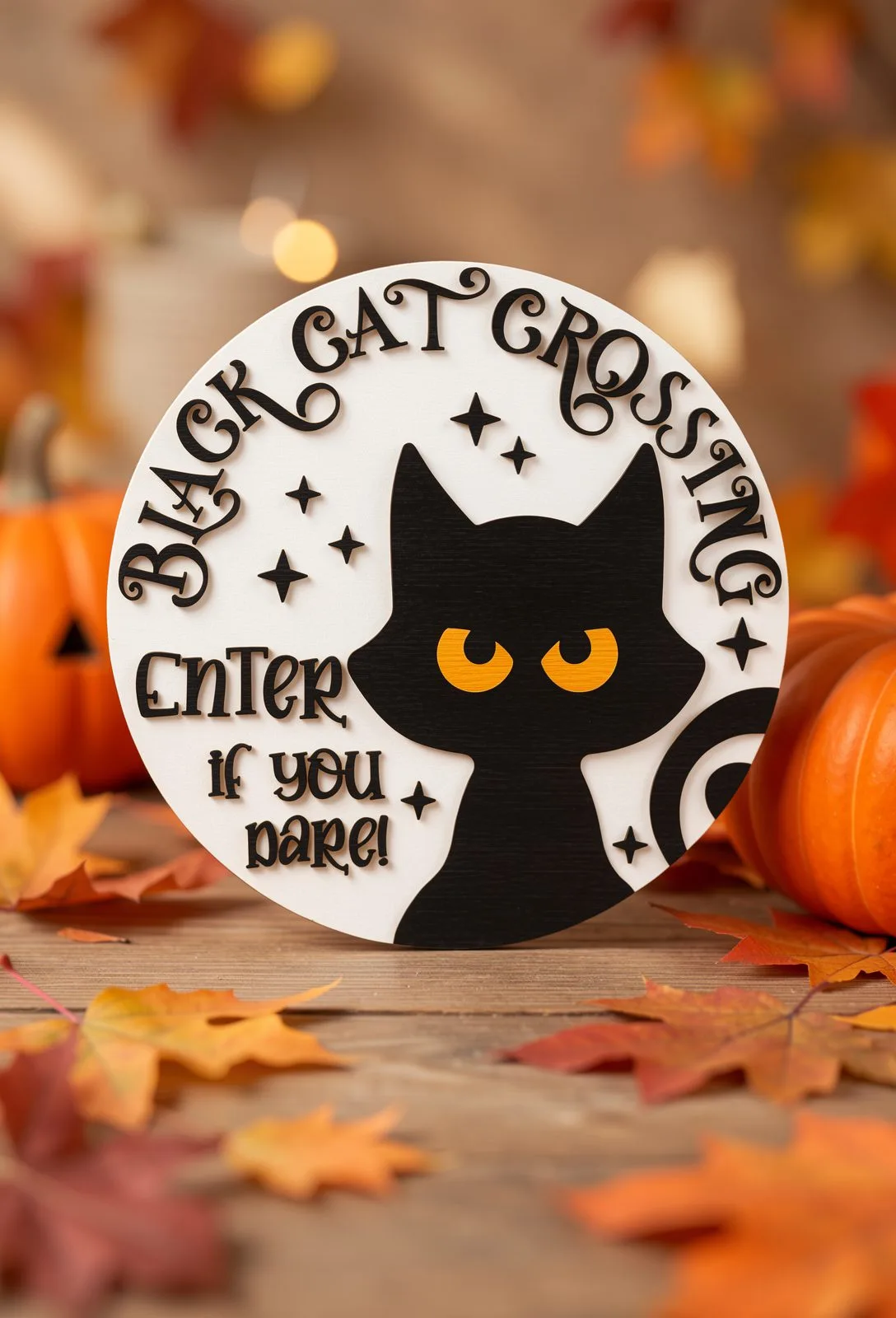 Black Cat Crossing Door Sign — SVG laser cut file