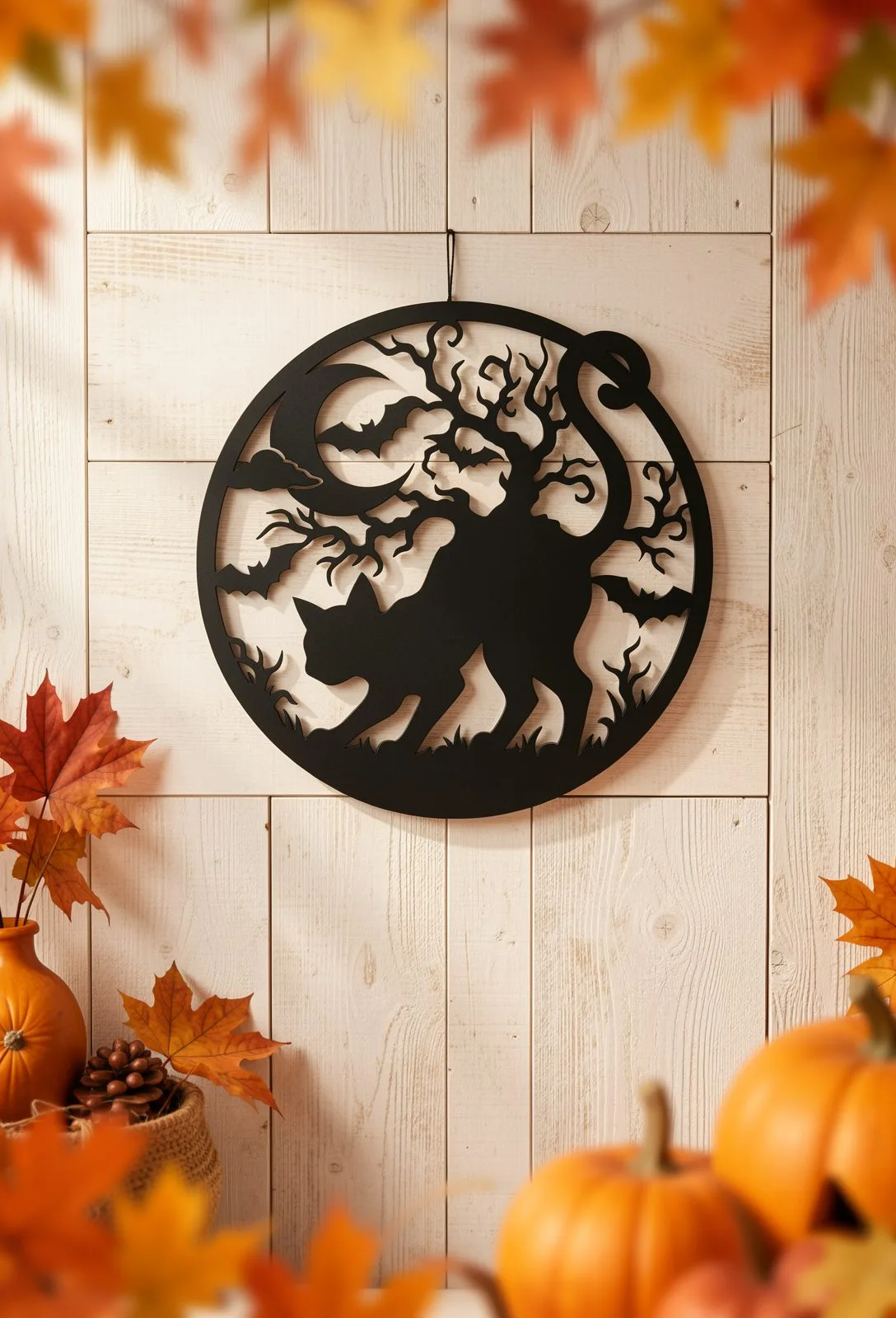 Black Cat Halloween Door Sign — SVG laser cut file