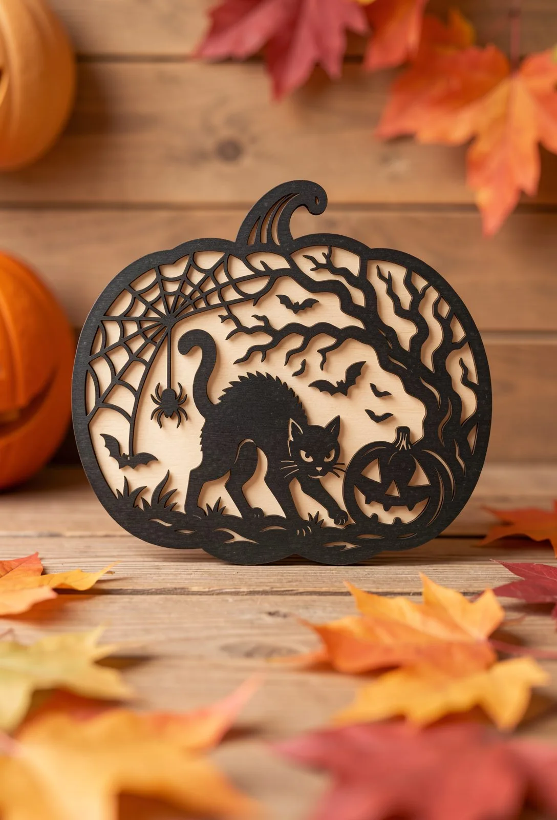 Black Cat Pumpkin Cutout Sign — SVG laser cut file