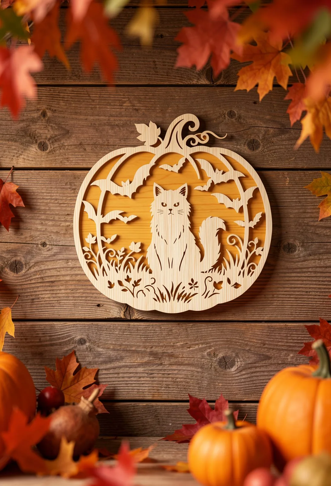 Cat in a Pumpkin Frame Scene — SVG laser cut file
