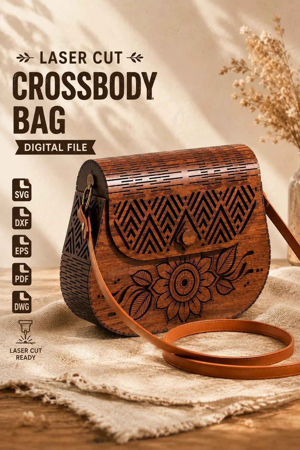 Boho Wooden Crossbody Bag — SVG laser cut file