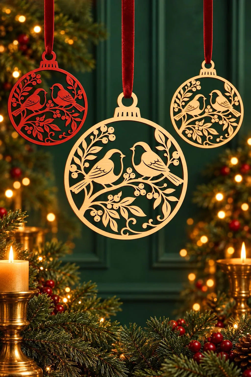 Cardinal Birds Christmas Ornament — SVG laser cut file