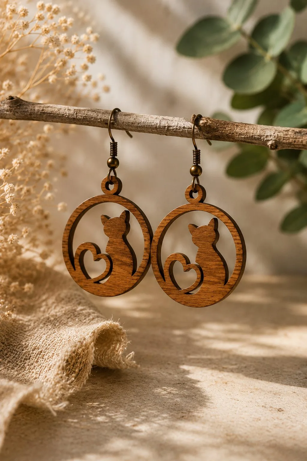 Cat & Heart Circle Earrings — SVG laser cut file