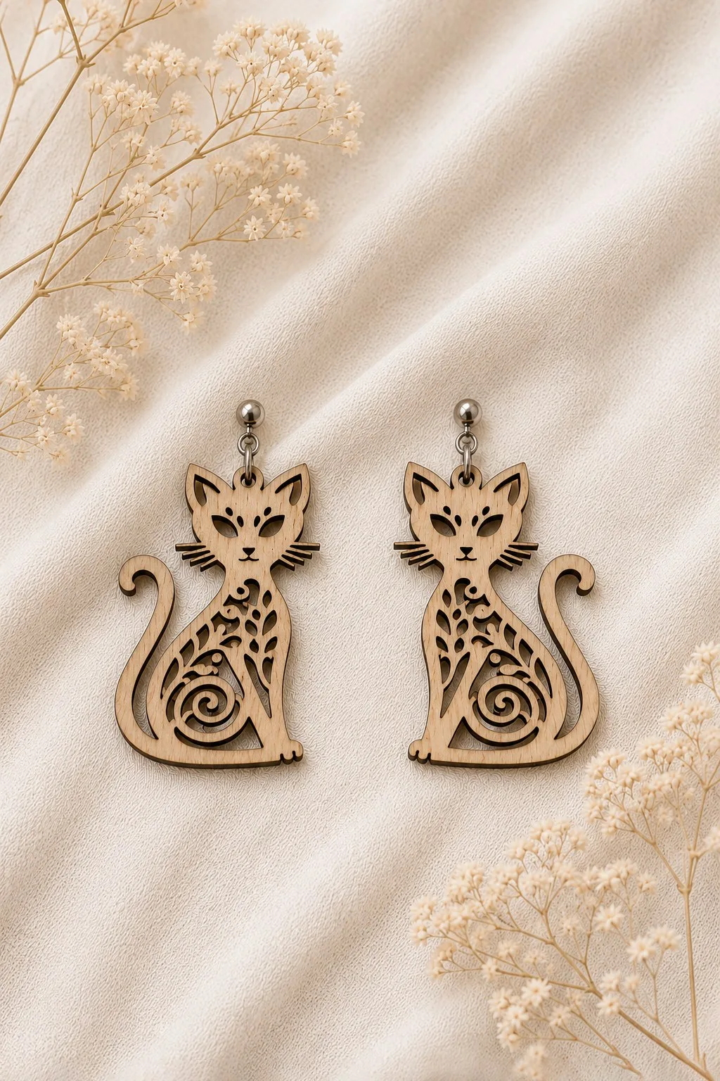 Filigree Cat Wood Earrings — SVG laser cut file