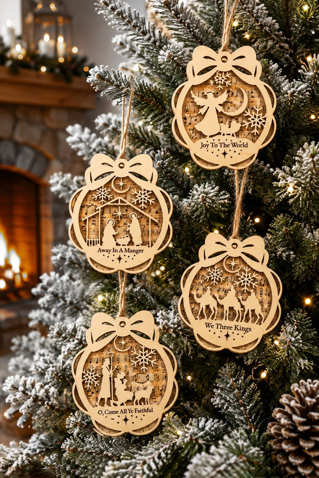 Carol Ornaments on Sheet Music, 5 Designs — SVG laser cut file