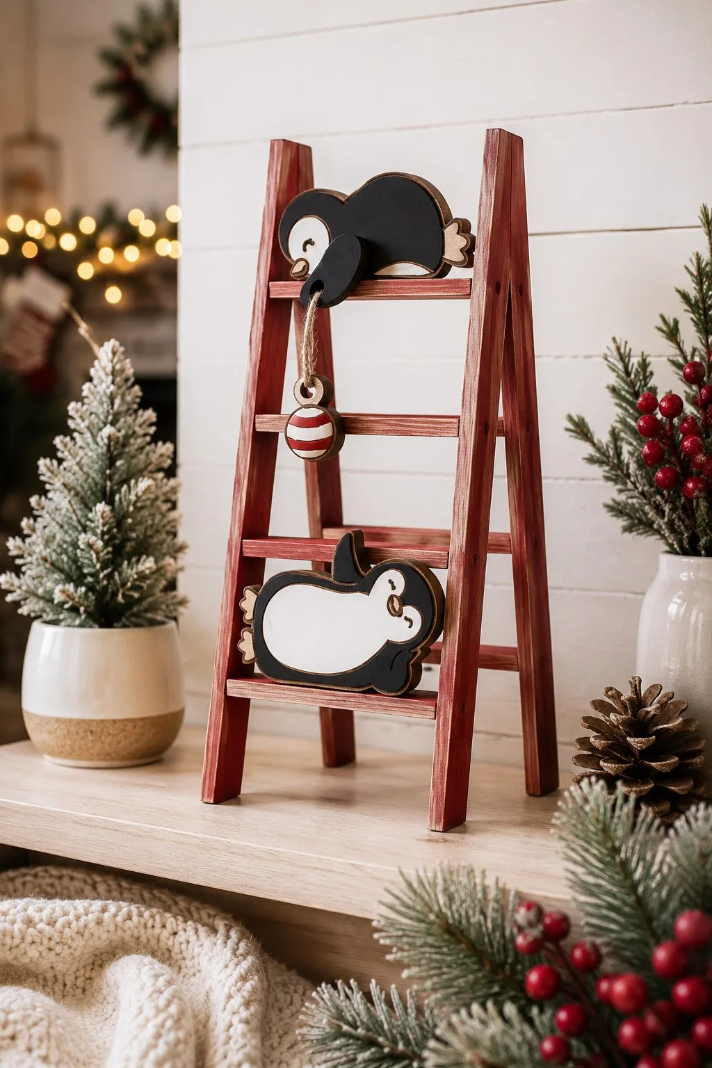 Mini Christmas Ladder With a Penguin — SVG laser cut file