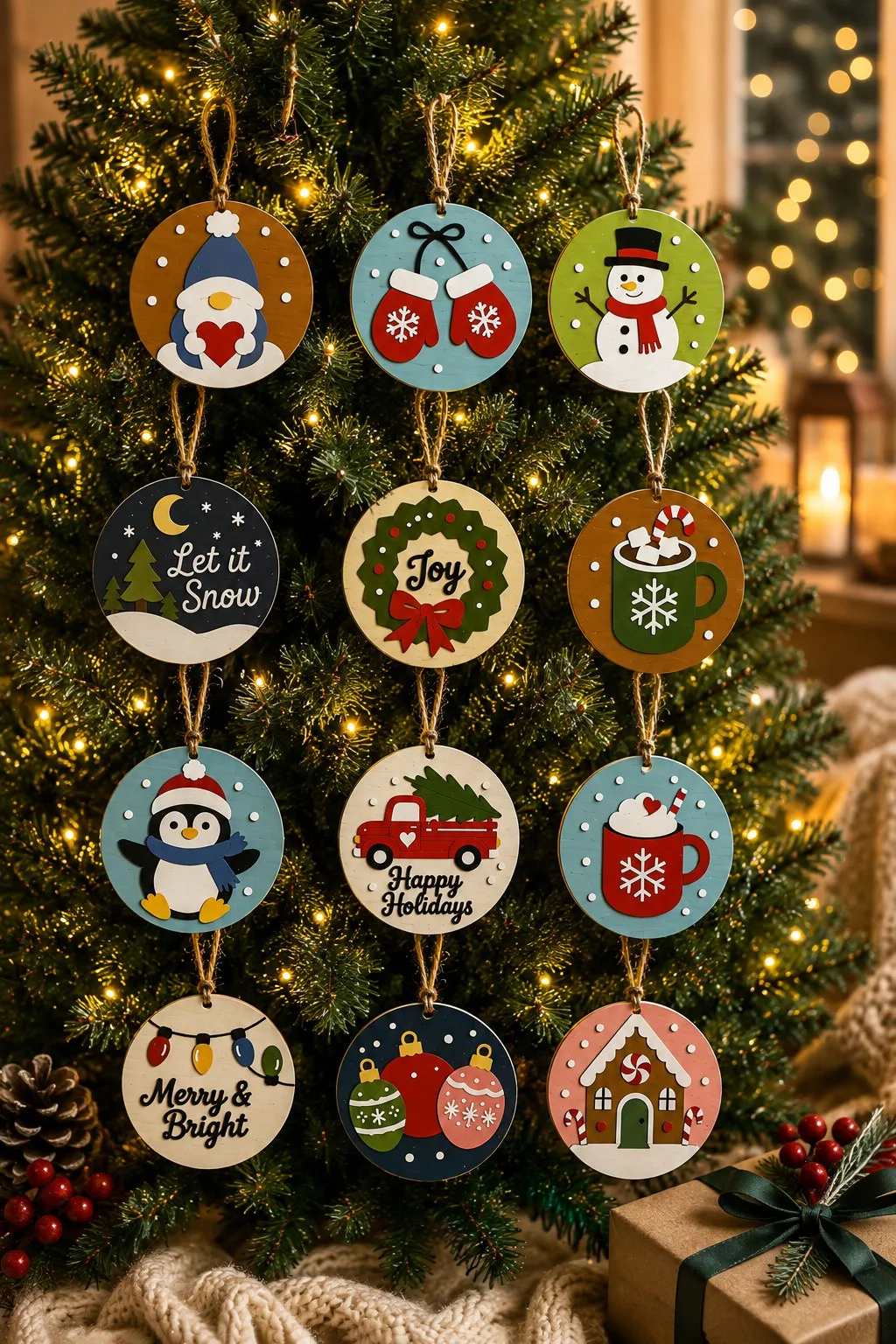 Round Christmas Ornaments to Cut — SVG laser cut file