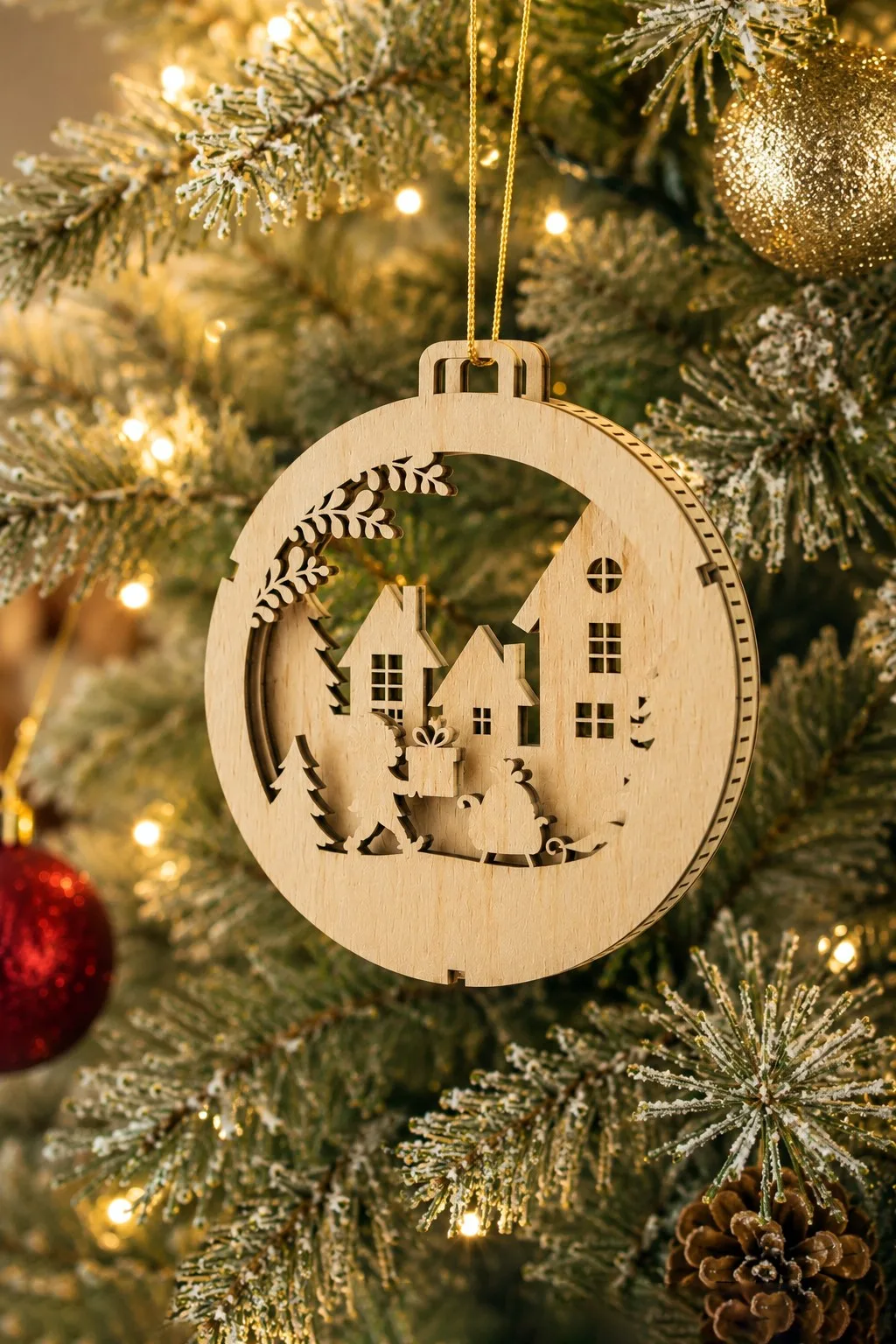 Winter Scene Ornament With Depth — SVG laser cut file