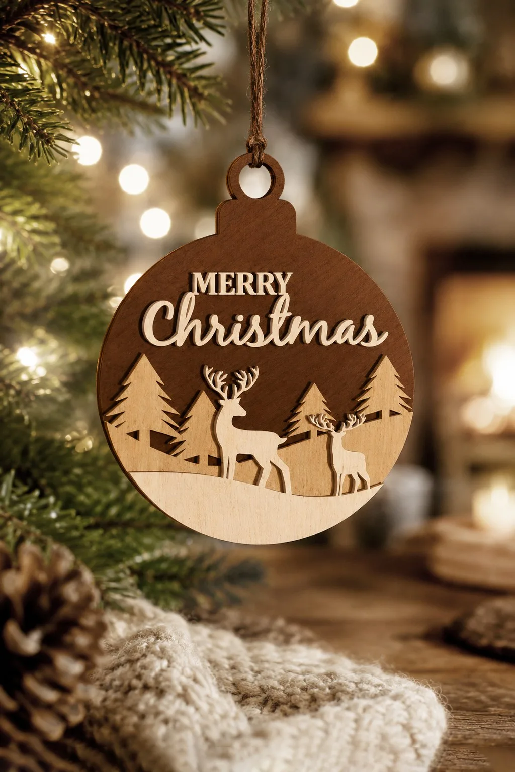 Merry Christmas Bauble With a Deer Scene — SVG laser cut file