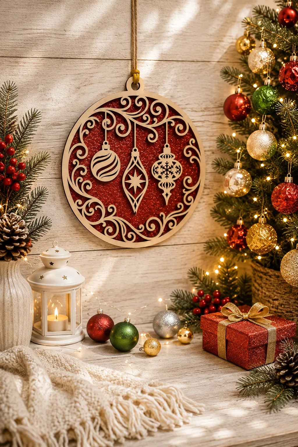 Christmas Baubles Round Door Hanger — SVG laser cut file