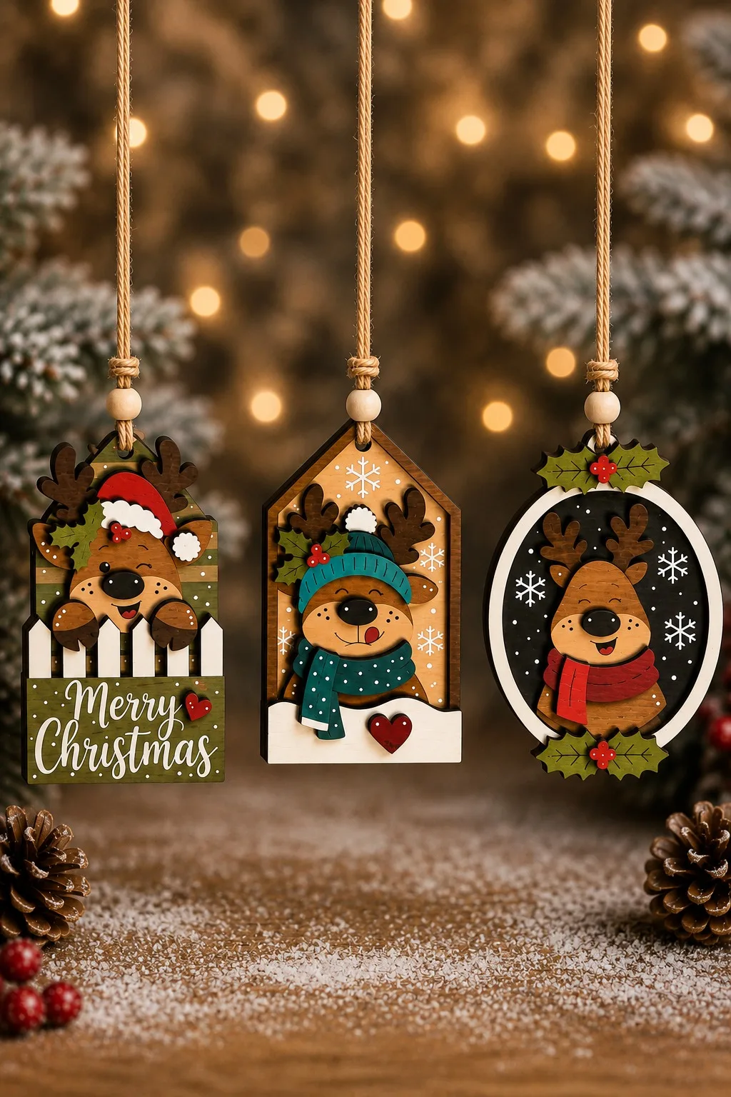 Reindeer Ornaments, Four Designs — SVG laser cut file