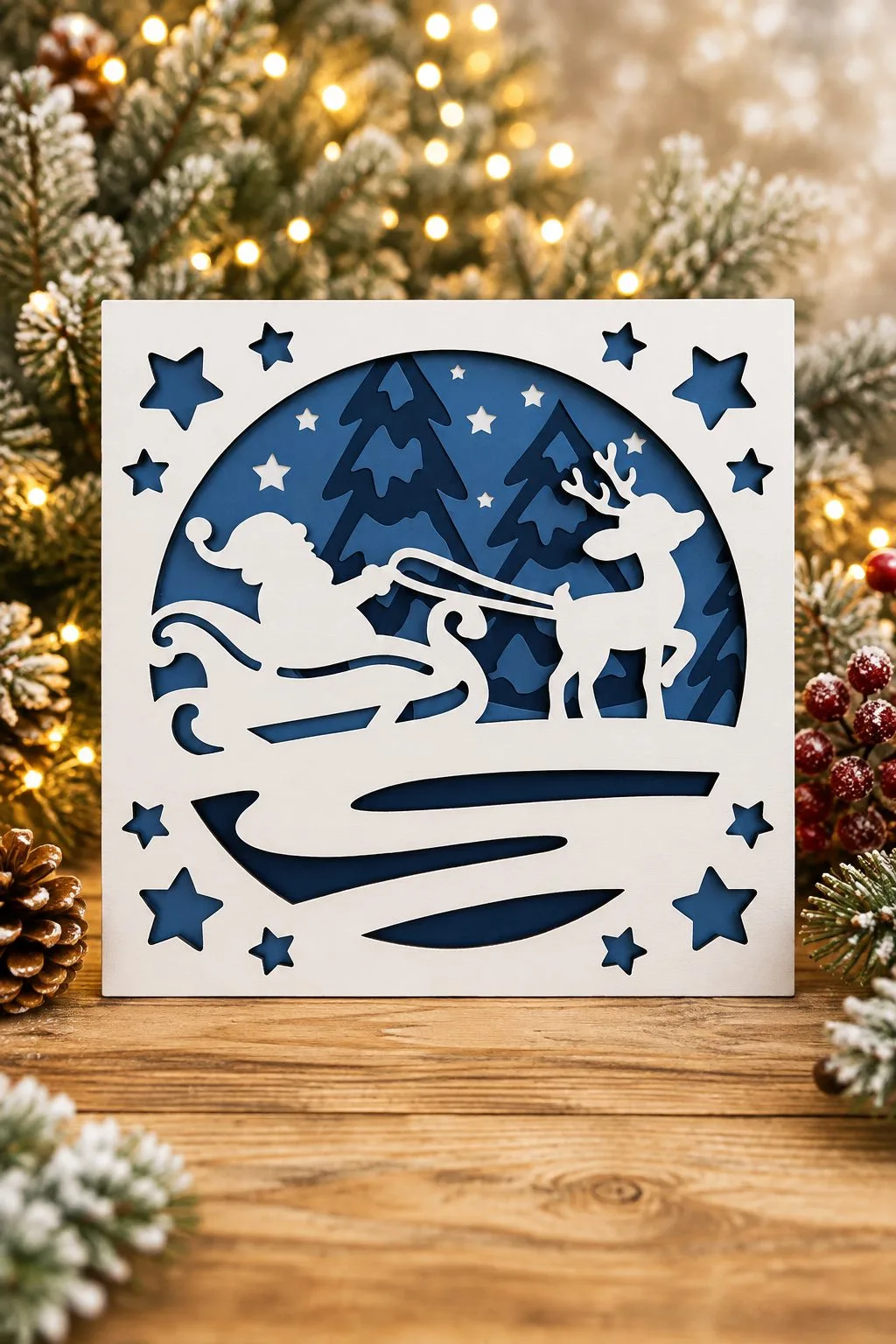 Santa Sleigh Layered Wall Panel — SVG laser cut file