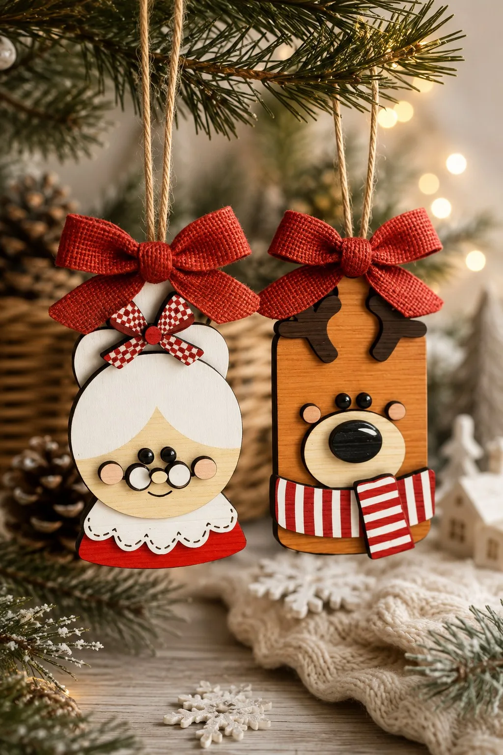 Mrs Claus and Bear Tree Ornaments — SVG laser cut file
