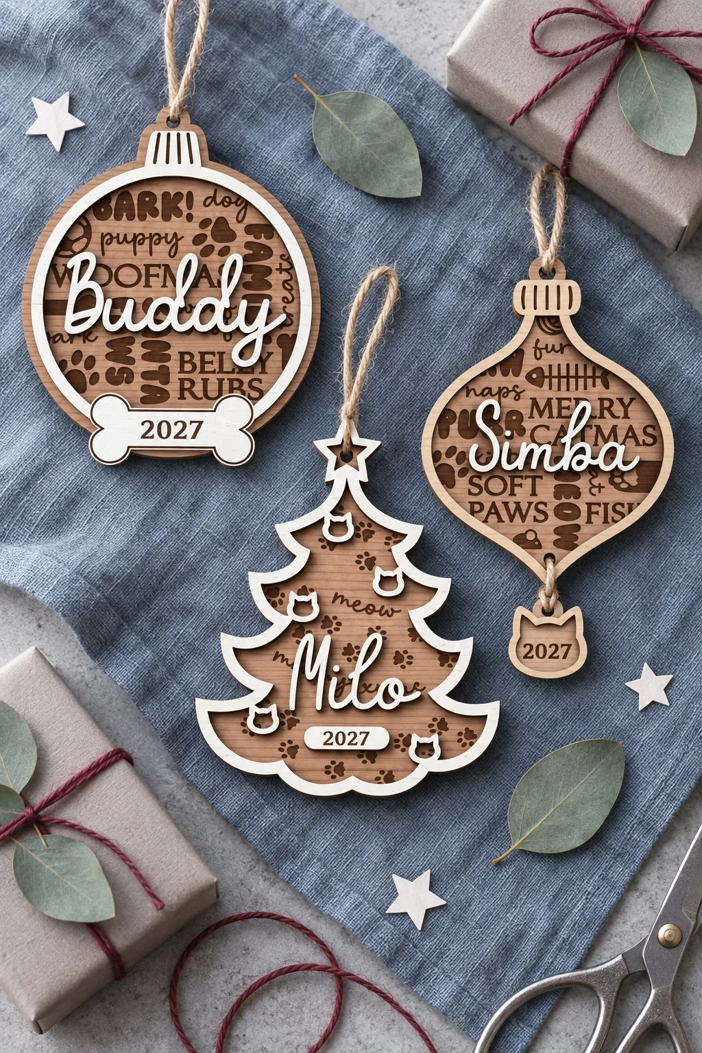 Christmas Tree Pet Ornaments Bundle — SVG laser cut file