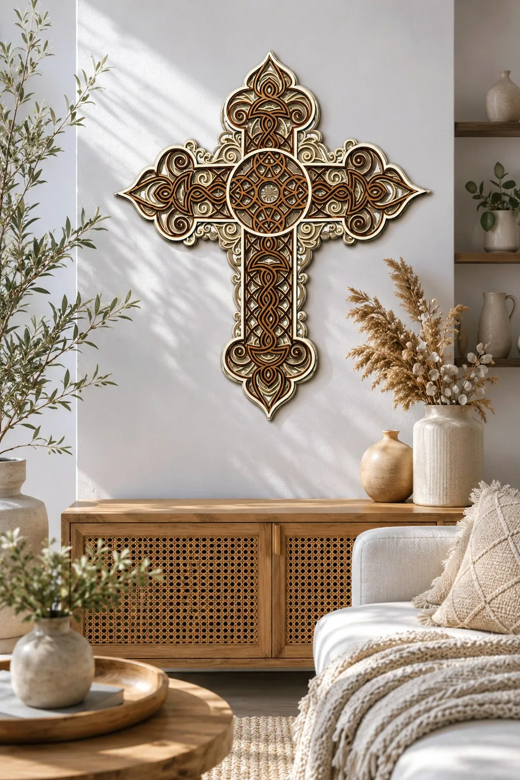 Layered Ornate Wall Cross — SVG laser cut file