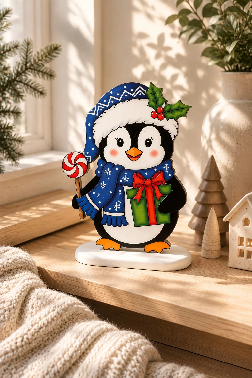 Penguin With a Gift Christmas Shelf Sitter — SVG laser cut file