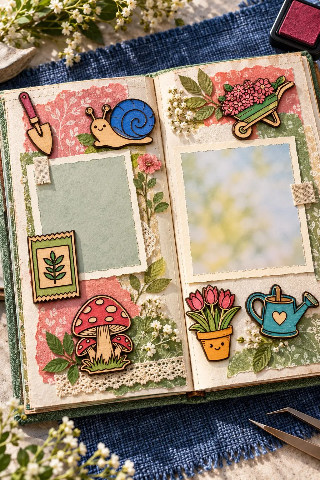 The garden designs used as embellishments in a scrapbook, free laser cut SVG from svgdiy.com