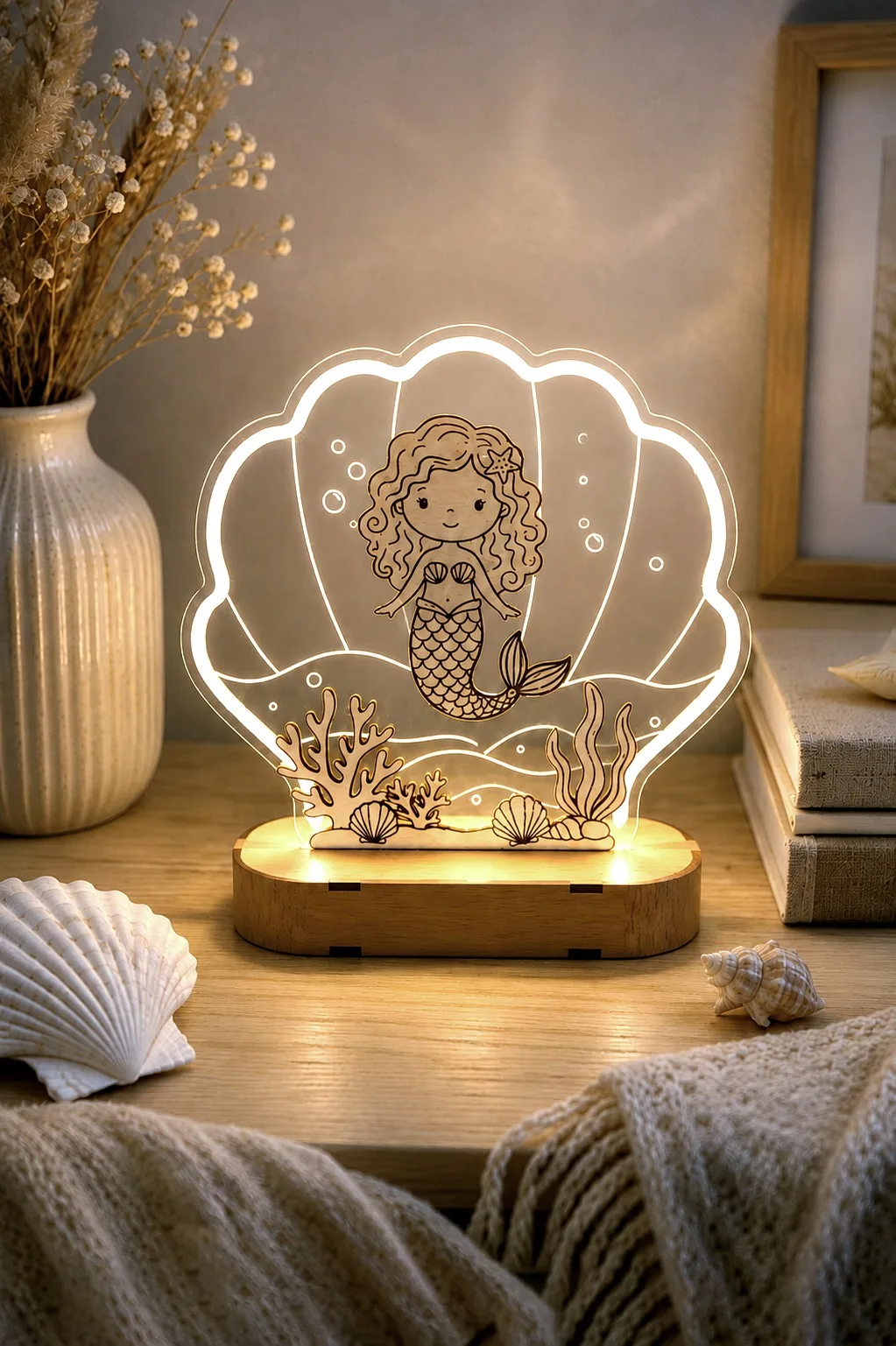 Mermaid Shell Night Light — SVG laser cut file