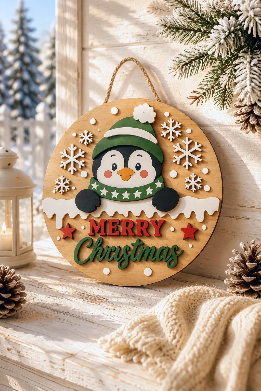 Cute Penguin Welcome Sign Laser Cut File — SVG laser cut file