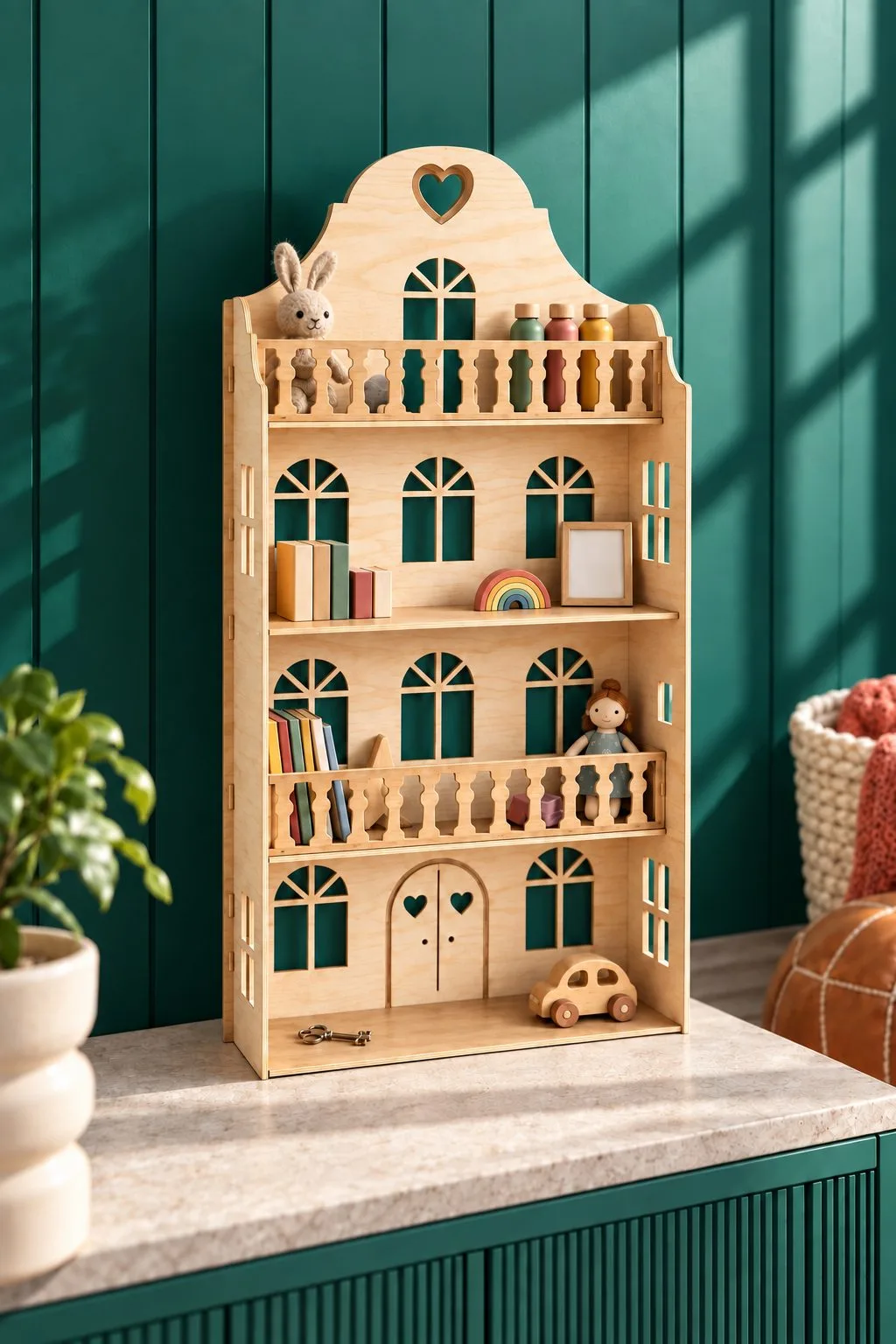 Dollhouse Bookshelf Display Case — another view, SVG laser cut file