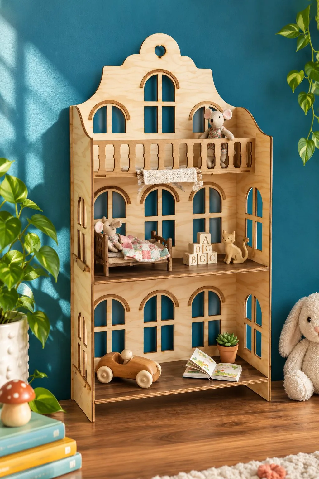 Dollhouse Bookshelf Display Case — another view, SVG laser cut file