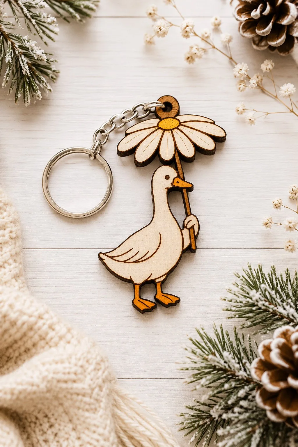 Duck Keychain with Daisy Umbrella — SVG laser cut file