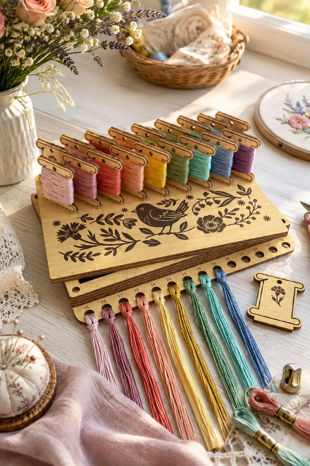 Embroidery Floss Organizer With Bobbins — SVG laser cut file
