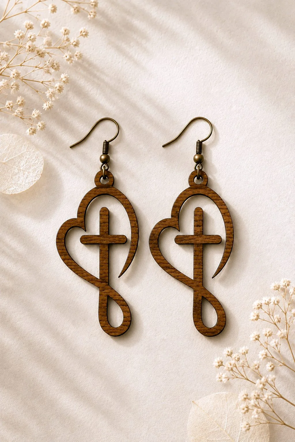 Faith Cross Heart Earrings — SVG laser cut file