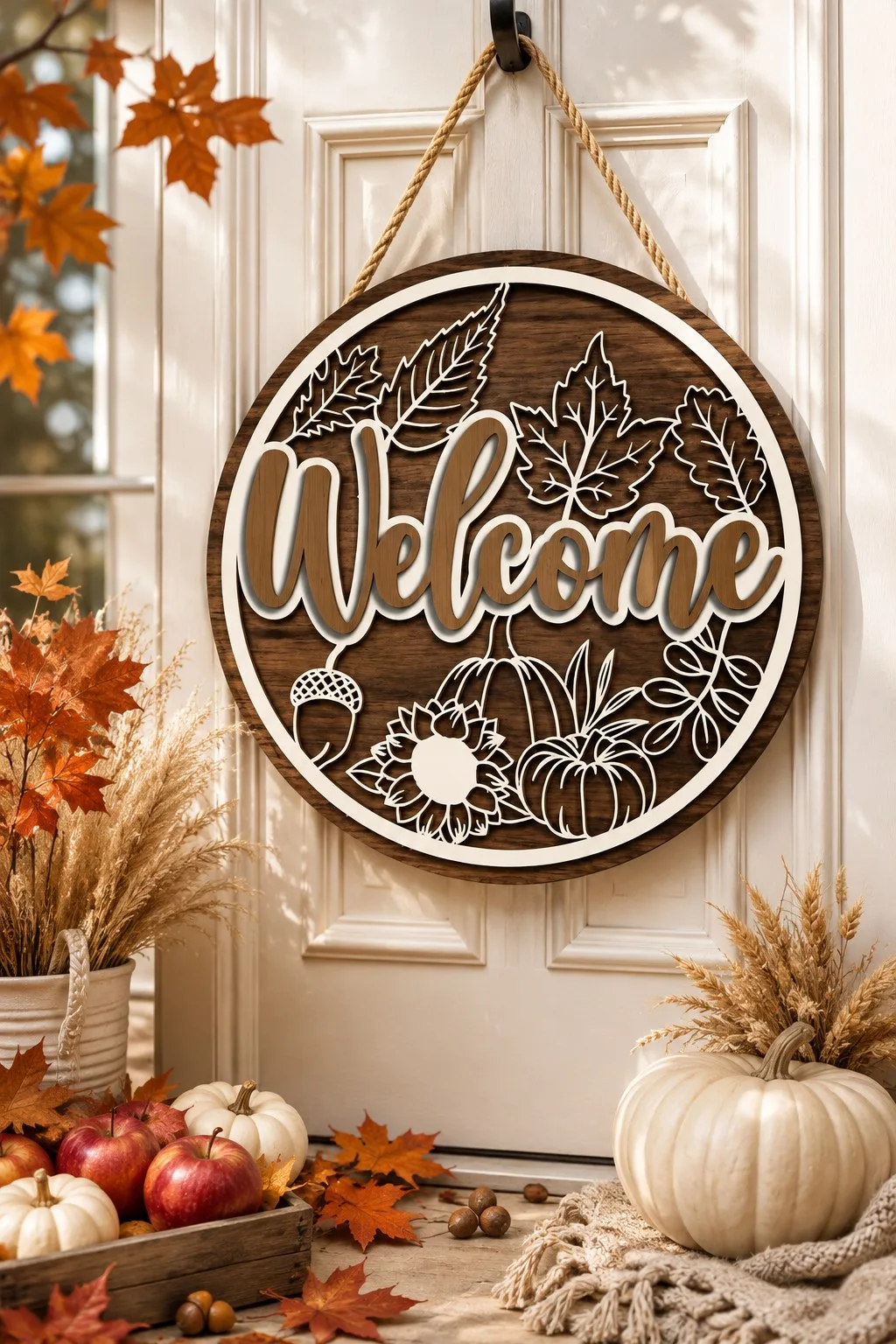 Welcome Fall Door Hanger, 18 Designs — SVG laser cut file